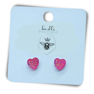 The "First Love" Pink Sparkle Heart Studs