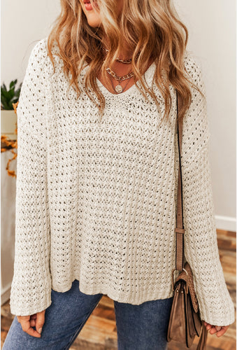 The Hadley Hollow-Out Crochet V-Neck Sweater