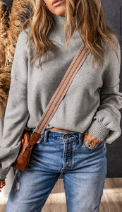 The Tenley Turtleneck Drop Shoulder Bubble Sleeve Knit Sweater