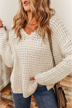 Load image into Gallery viewer, The Hadley Hollow-Out Crochet V-Neck Sweater