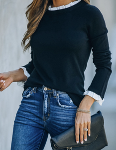 The Serena Ruffled Accent Crew Neck Knit Sweater