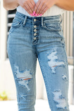 Load image into Gallery viewer, Bleach Splash Distressed High Rise Button Fly Skinny