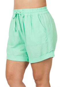 The Leah Linen Drawstring-Waist Shorts with Pockets