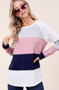 The Mallory Mauve Striped Long-Sleeve Top