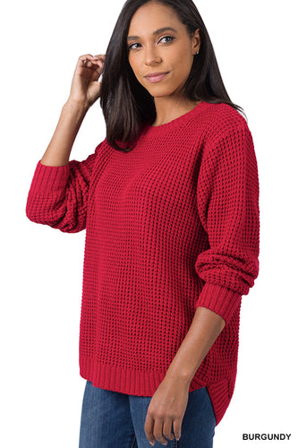 The Waffle Knit Hi-Low Round Neck Sweater