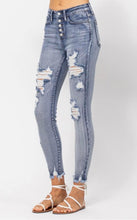 Load image into Gallery viewer, Bleach Splash Distressed High Rise Button Fly Skinny