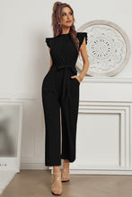 Load image into Gallery viewer, Mock Neck Sleeveless Ruffle Jumpsuit